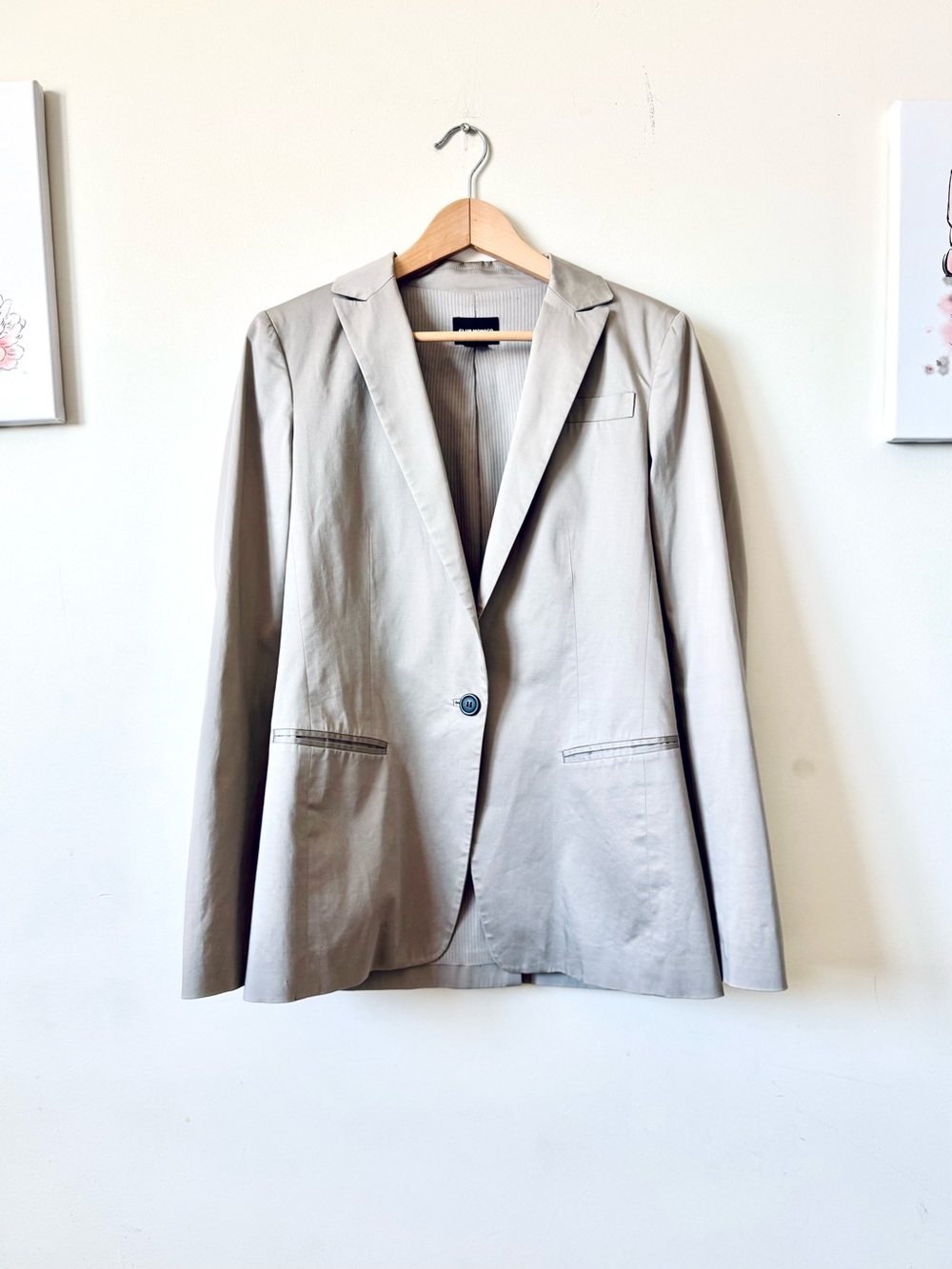 Club Monaco Women's Light Gray Single-Button Relaxed Blazer Size 6